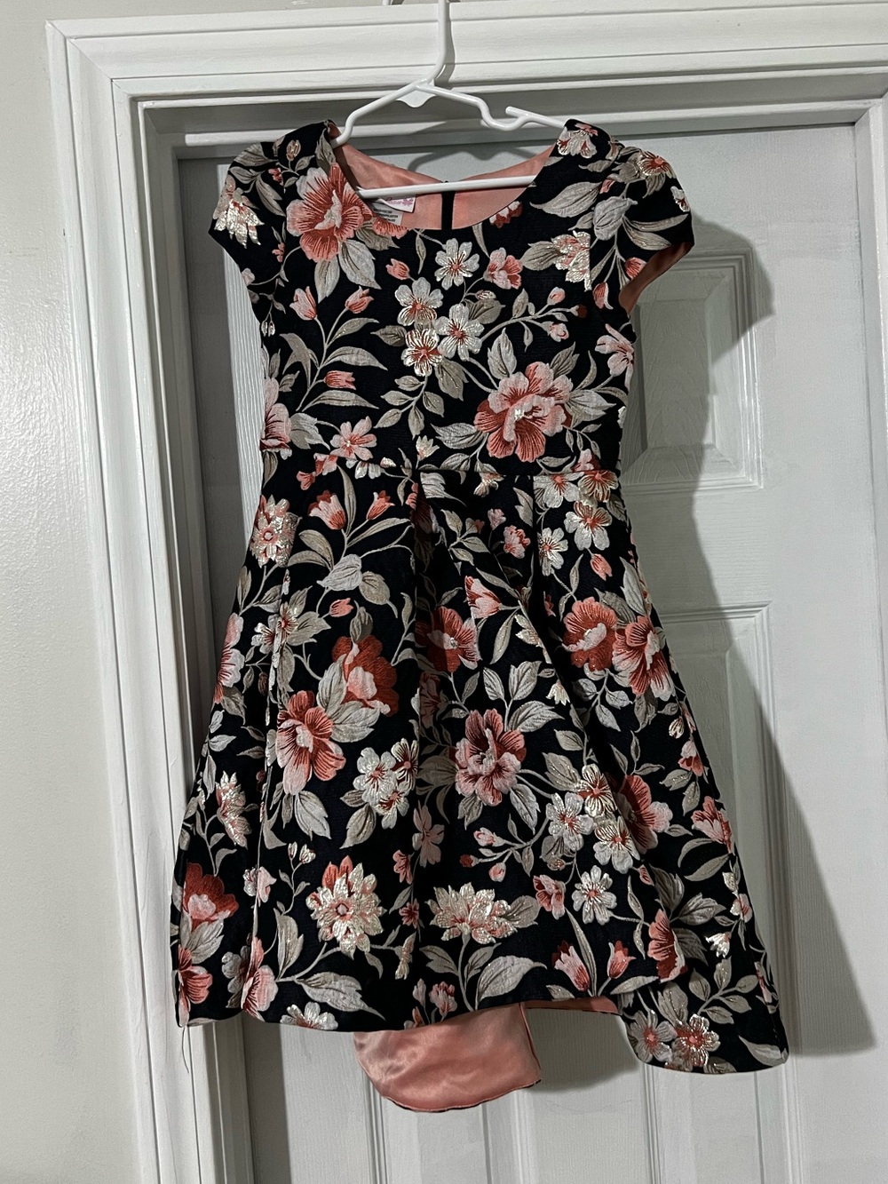 Bonnie Jean Black Floral Dress with Pink and Cream Blooms